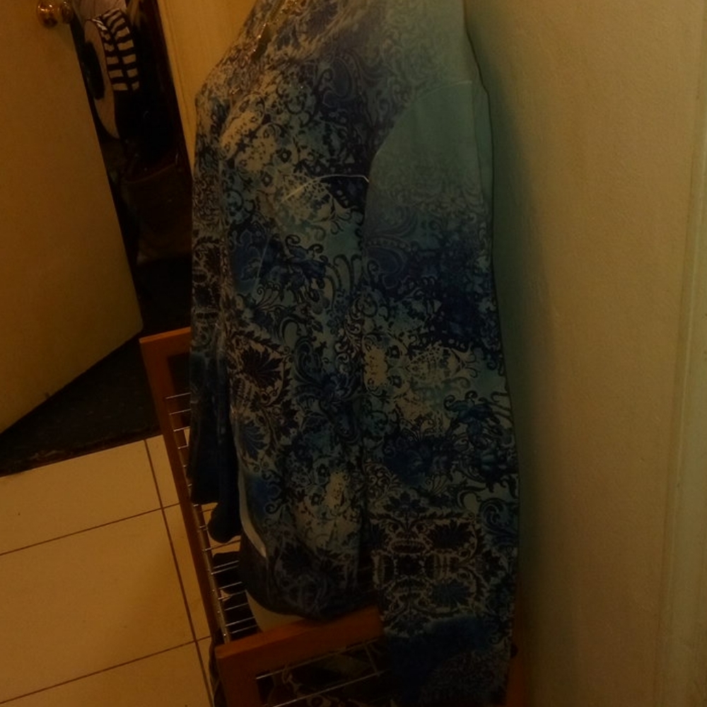 🥰💥🆑 NWT 🆕Como Vintage Lovely Blue Patterned Zippered Hoodie NWT - Picture 3 of 9